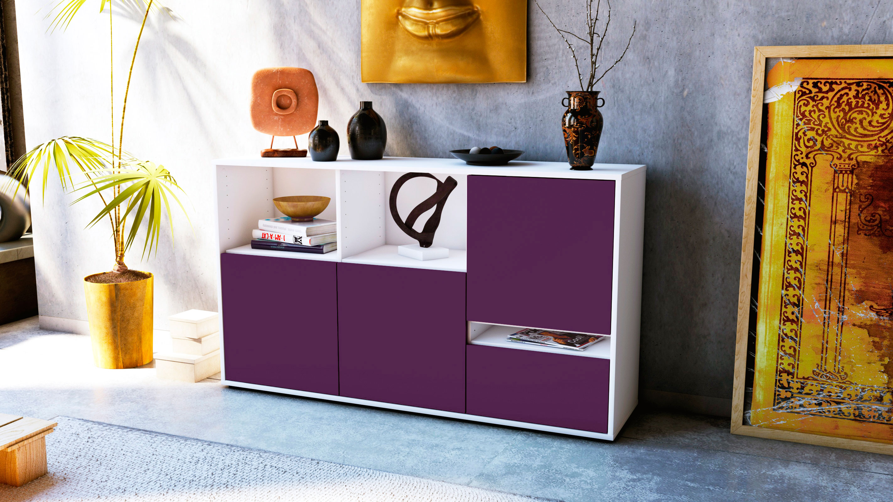 Sideboard Eda, Weiss matt Farb-Design (136x79x35cm)