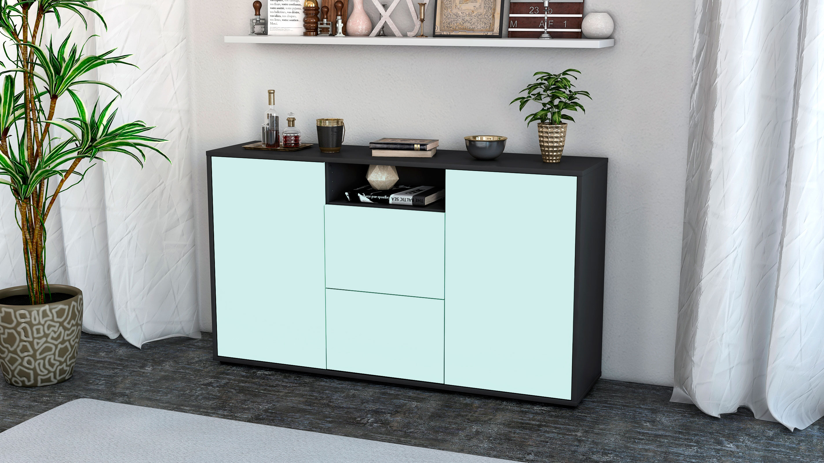 Sideboard Dimphi, Anthrazit matt Farb-Design (136x79x35cm)