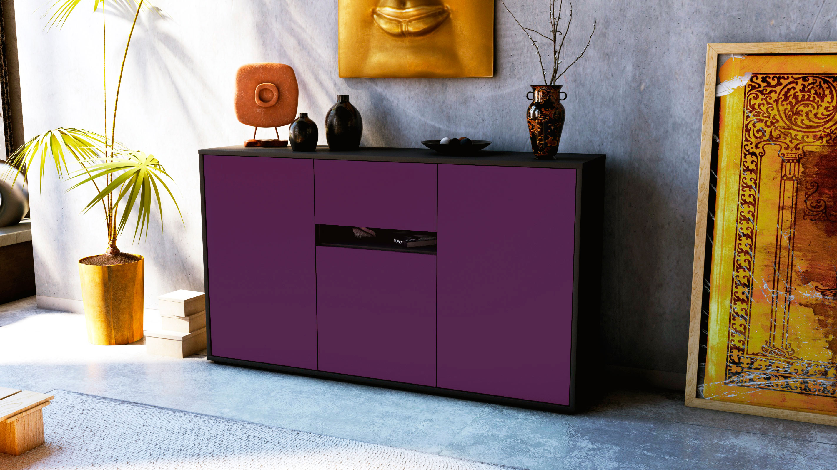 Sideboard Dorina, Anthrazit matt Farb-Design (136x79x35cm)