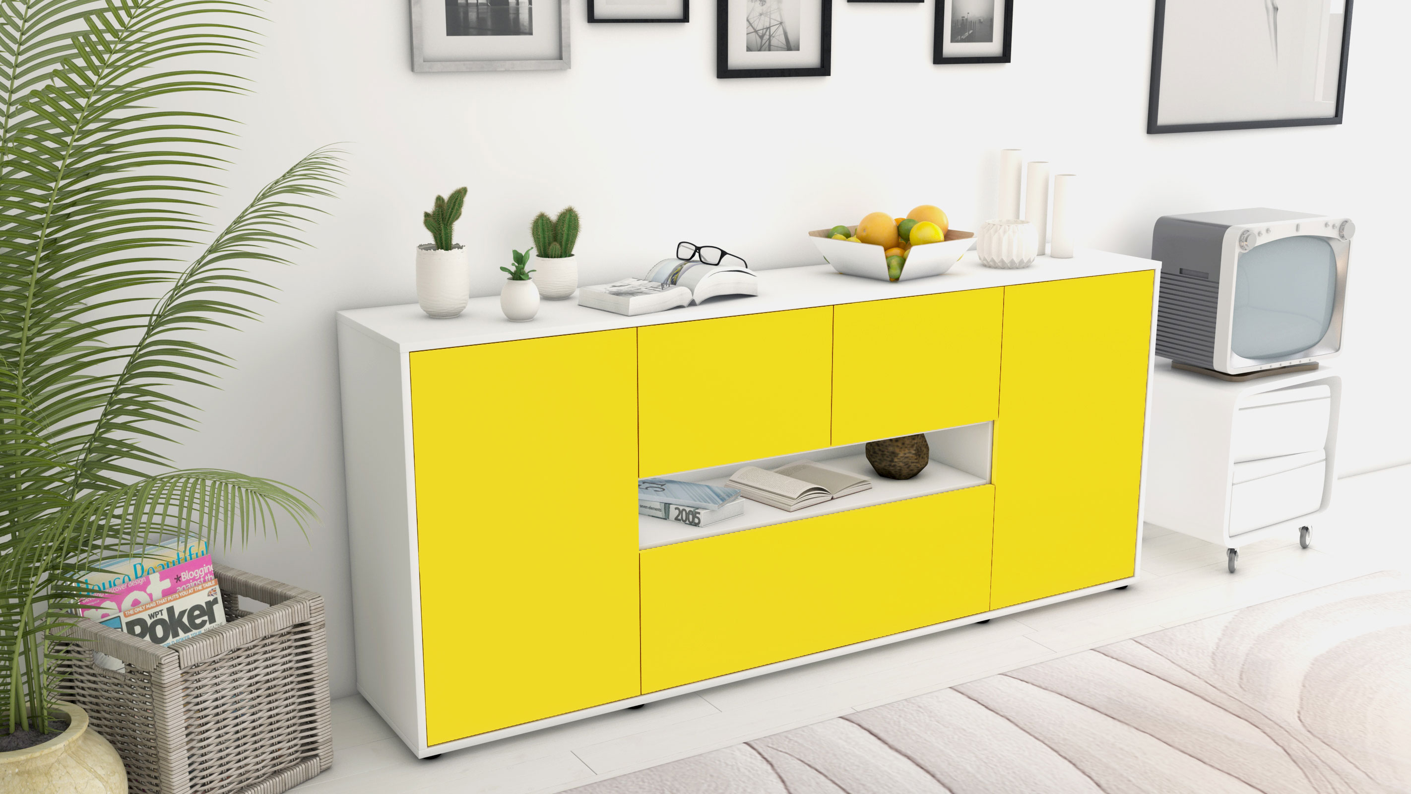 Sideboard Elisabetta, Weiss matt Farb-Design (180x79x35cm)