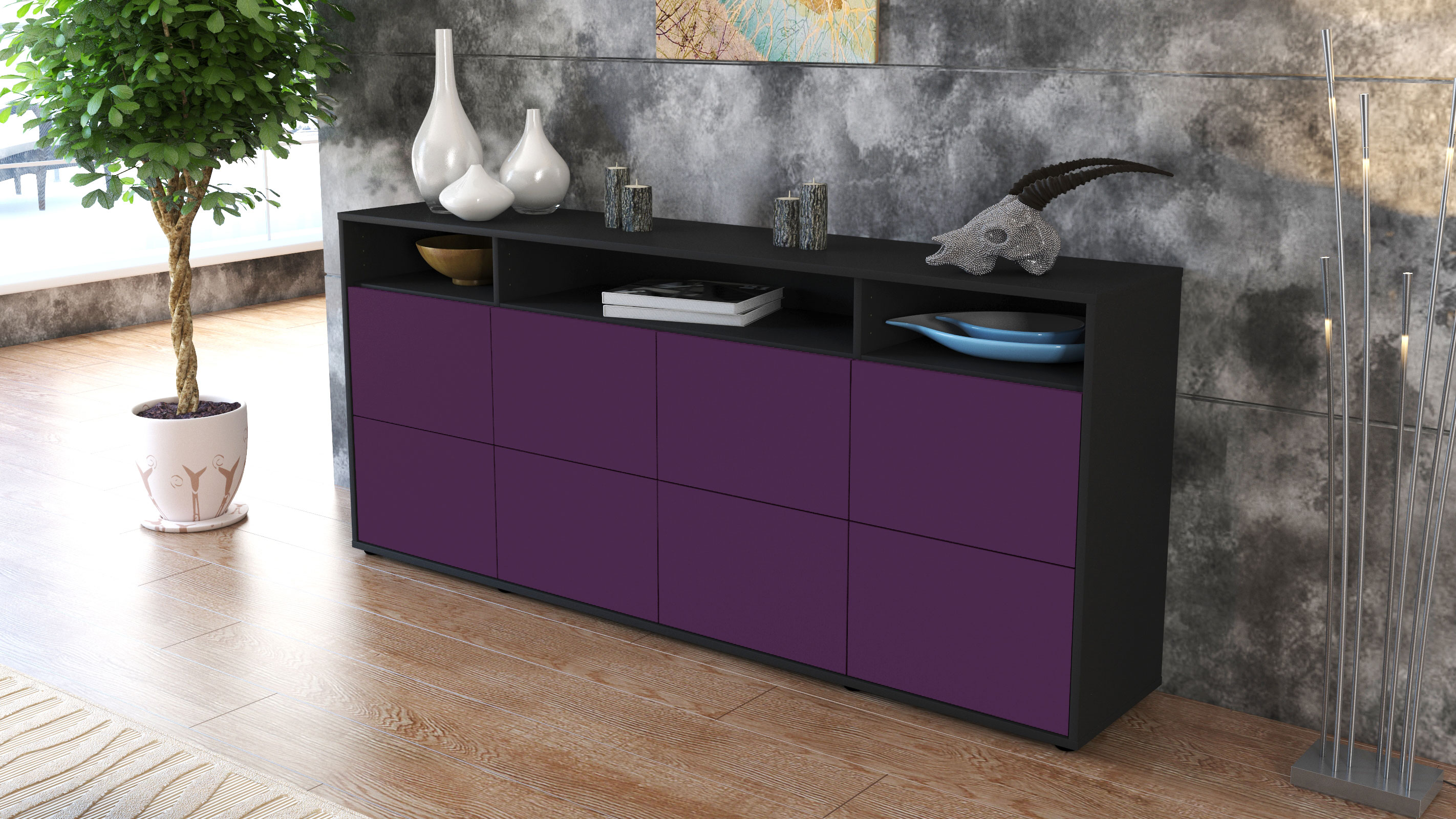 Sideboard Evita, Anthrazit matt Farb-Design (180x79x35cm)
