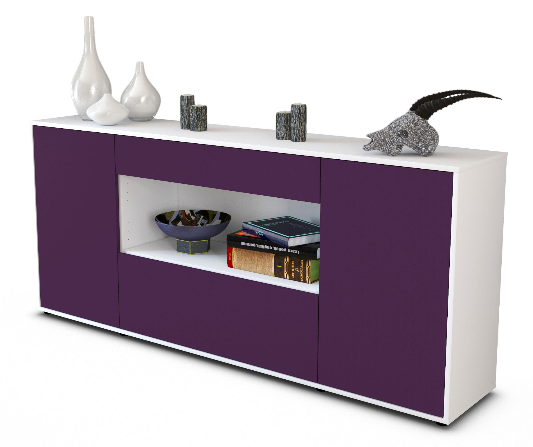 Sideboard Fiora, Weiss matt Farb-Design (180x79x35cm)