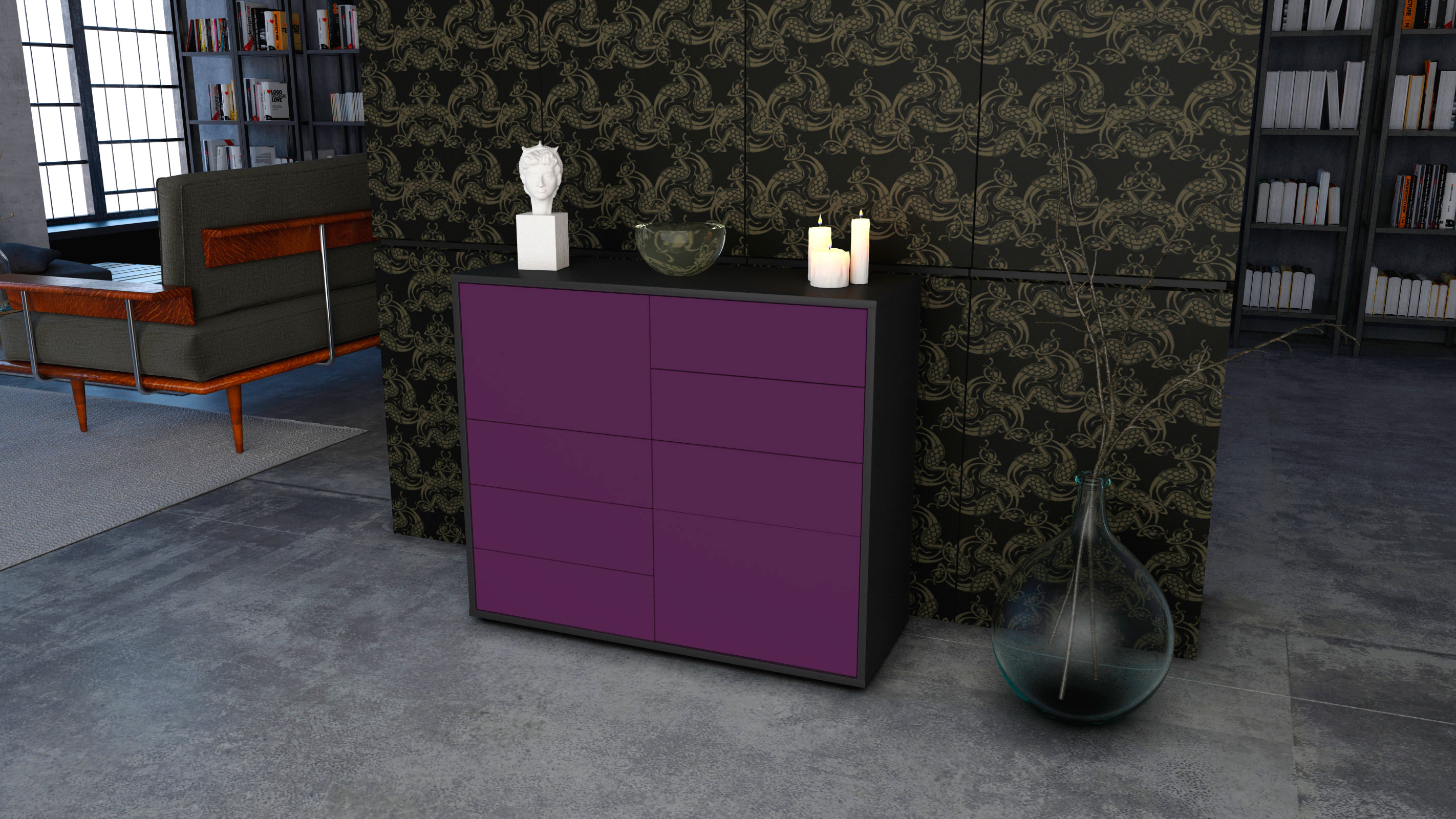 Sideboard Clarissa, Anthrazit matt Farb-Design (92x79x35cm)