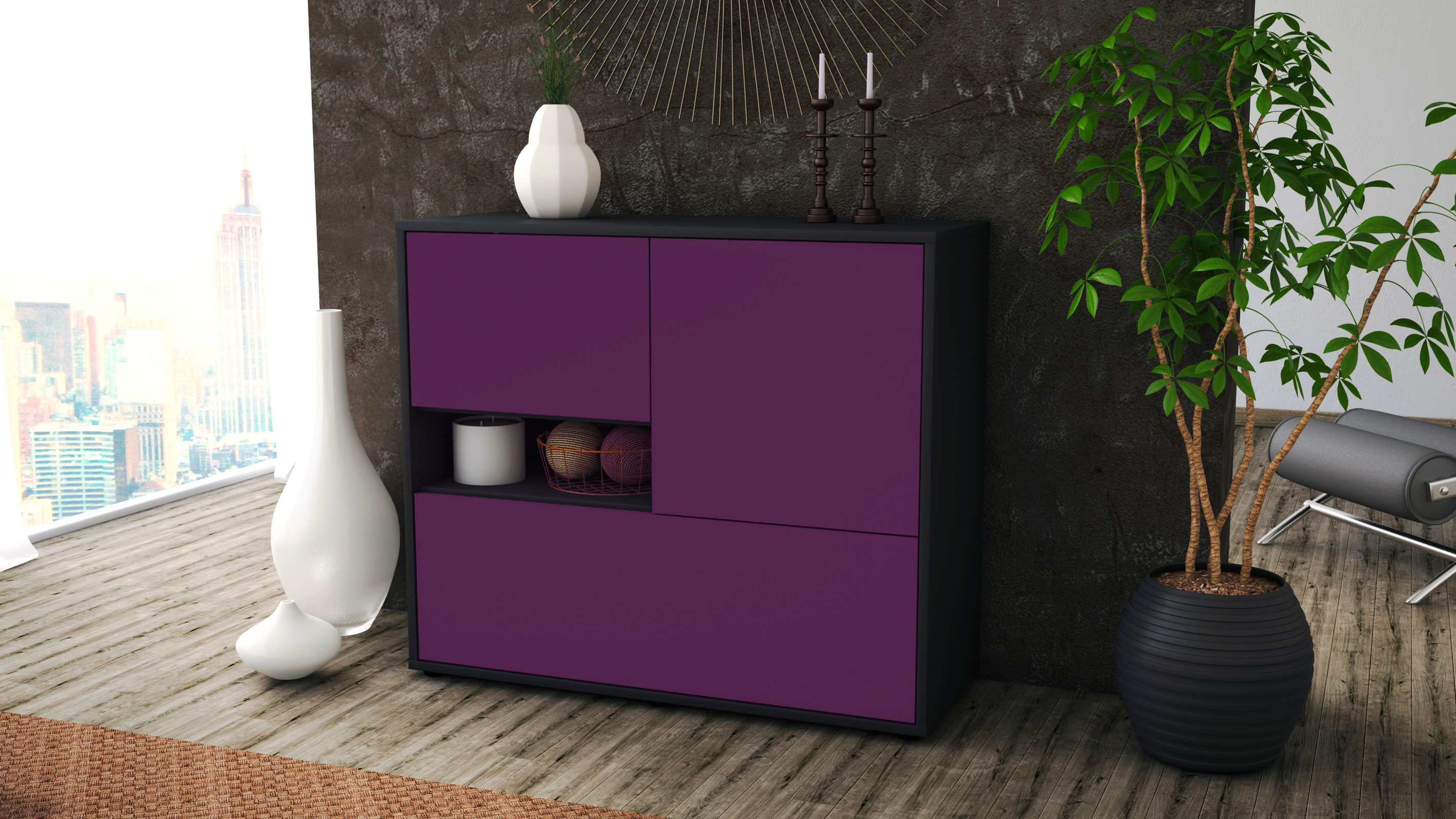 Sideboard Debora, Anthrazit matt Farb-Design (92x79x35cm)